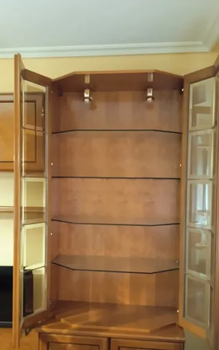 Vitrina de madera con cajonera debajo