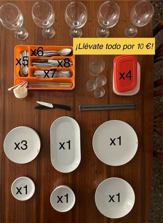 Lote Cocina: Vajilla, Cubiertos y Copas