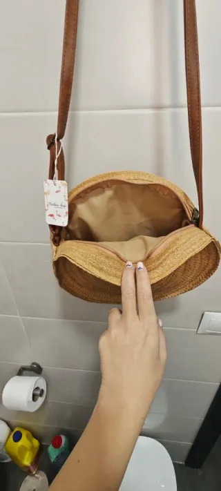 Bolso redondo de playa de paja