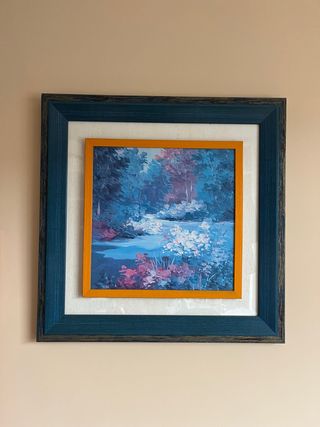 Cuadro Lienzo Marco Madera Azul Naranja