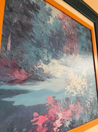 Cuadro Lienzo Marco Madera Azul Naranja