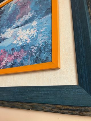 Cuadro Lienzo Marco Madera Azul Naranja