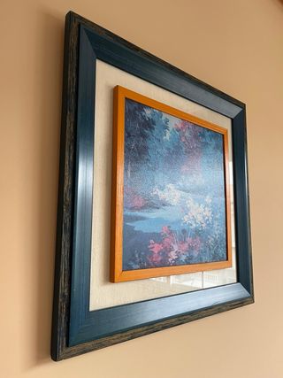 Cuadro Lienzo Marco Madera Azul Naranja