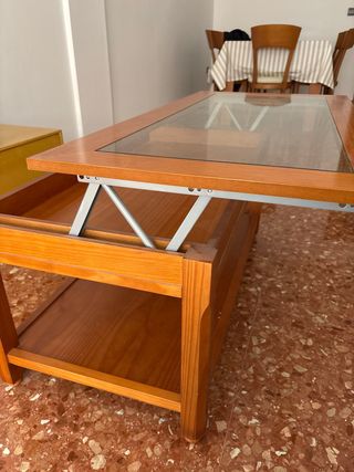 Mesa de centro madera y cristal elevable