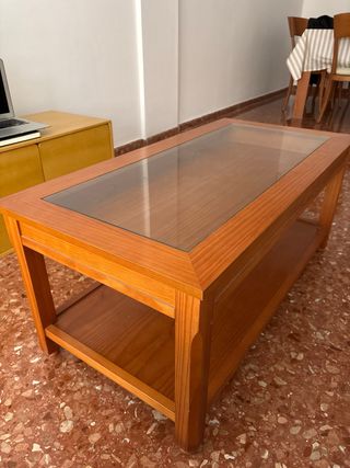 Mesa de centro madera y cristal elevable