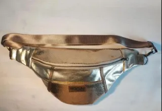 Riñonera de piel legítima, color dorado NUEVA