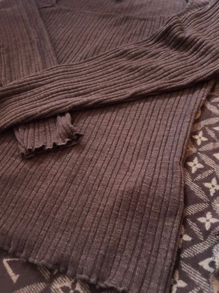 Pageone Jersey Manga Larga Cuello Cuadrado Marrón