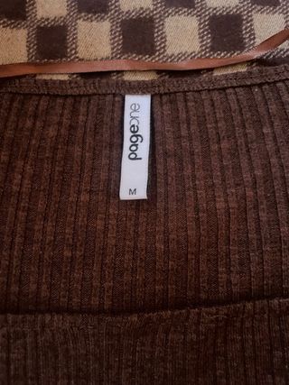 Pageone Jersey Manga Larga Cuello Cuadrado Marrón