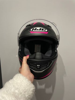 Casco Moto HJC Negro y Rosa. Viene con la caja.