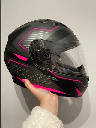 Casco Moto HJC Negro y Rosa. Viene con la caja.