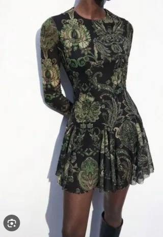 Vestido tul estampado verde y negro