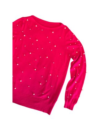 Maglietta rosa maniche lunghe con perle