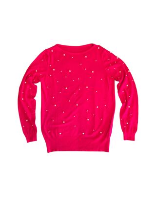 Maglietta rosa maniche lunghe con perle