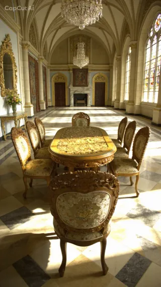 Mesa de comedor de hojas con sillas