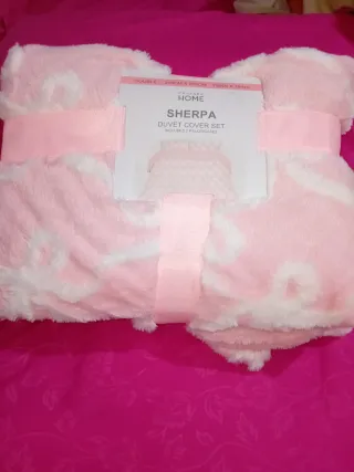 Juego de funda nórdica Sherpa rosa y blanco