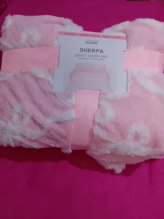 Juego de funda nórdica Sherpa rosa y blanco