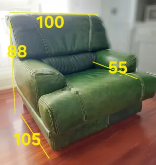 Sofá y sillón de piel verde