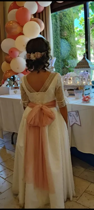 Vestido de comunión blanco y rosa