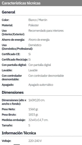 MANTA ELECTRICA 120W.