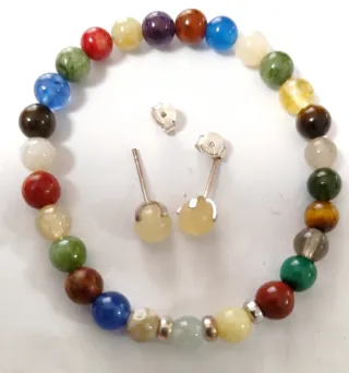 Pulsera y pendientes minerales naturales plata