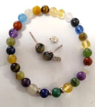 Pulsera y pendientes minerales naturales plata