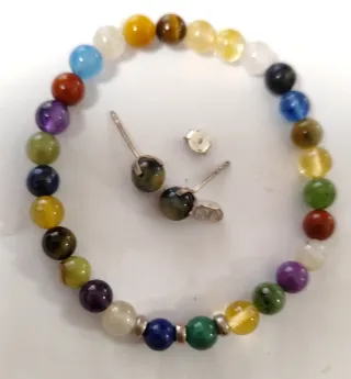 Pulsera y pendientes minerales naturales plata