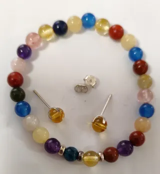 Pulsera y pendientes minerales naturales plata