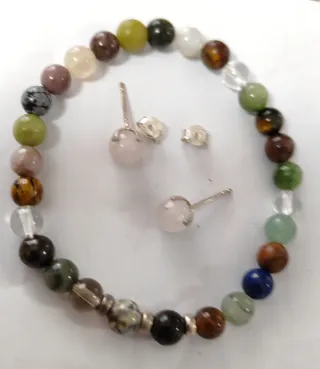Pulsera y pendientes minerales naturales plata