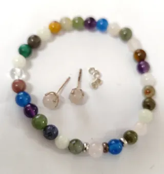 Pulsera y pendientes minerales naturales plata