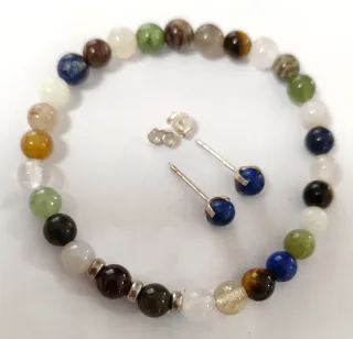 Pulsera y pendientes minerales naturales plata