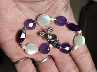 Pulsera Amatista y Perlas Plata