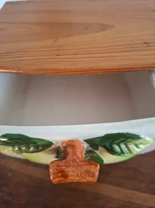 Mobiletto portaspezie vintage legno e ceramica