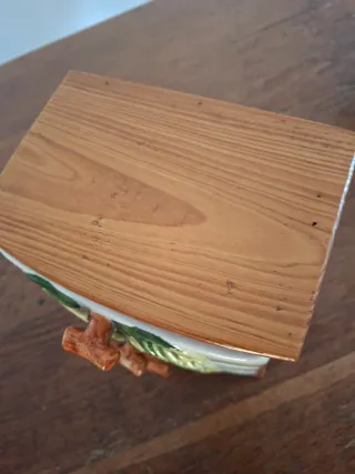 Mobiletto portaspezie vintage legno e ceramica