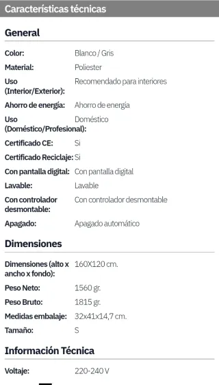 MANTA ELÉCTRICA 120W.