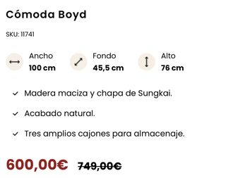 Cómoda Wabi Home Madera Maciza nueva