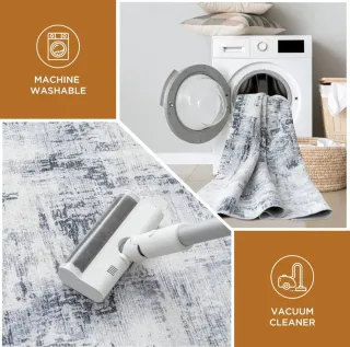 Alfombra Grande Lavable Gris y Blanca