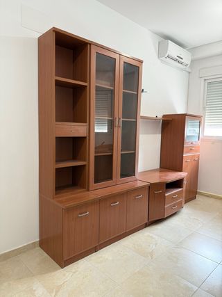 Mueble modular salón TV madera y cristal