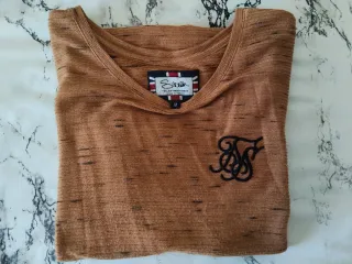 Camiseta SikSilk Marrón Jaspeado Mangas Negras