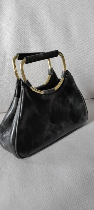 Borsa Pollini Pelle Nera Dettagli Oro