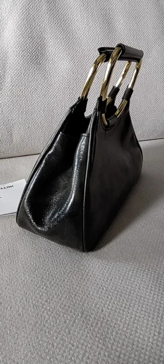 Borsa Pollini Pelle Nera Dettagli Oro