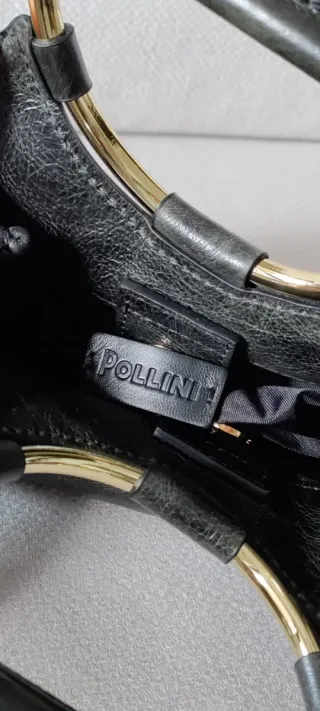 Borsa Pollini Pelle Nera Dettagli Oro