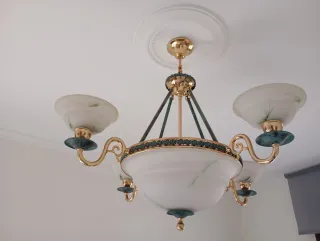 Lámpara de techo vintage dorada y verde