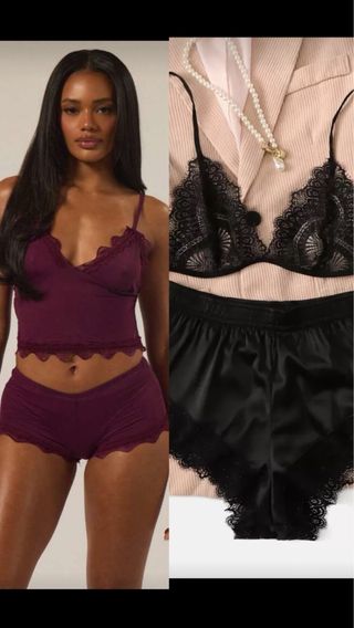 Conjunto lencería morado y negro