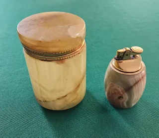 Set Alabastro Vintage Contenitore e Accendino