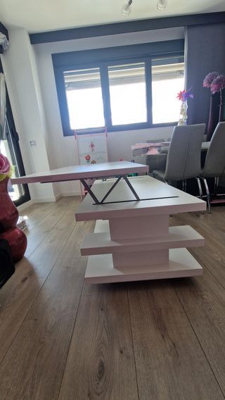 Mesa centro elevable con balda y ruedas