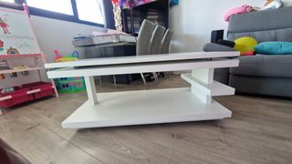 Mesa centro elevable con balda y ruedas