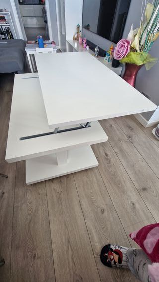 Mesa centro elevable con balda y ruedas