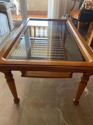 Mesa centro madera maciza de roble y cristal