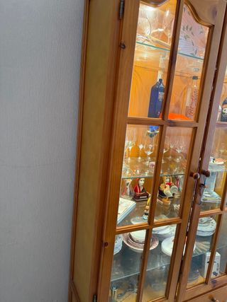 Vitrina de madera y cristal con luz