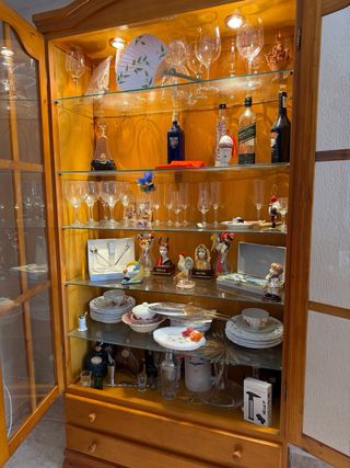 Vitrina de madera y cristal con luz